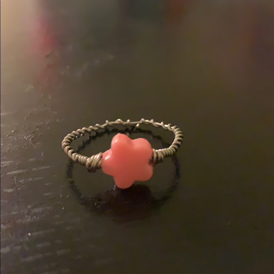 Handmade Pink Flower Bead Ring 6$